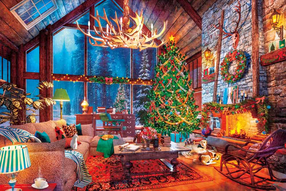 雪降る夜のクリスマスリビング
